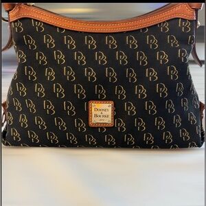 Dooney & Bourke Black Canvas Crossbody with Tan Leather Trim